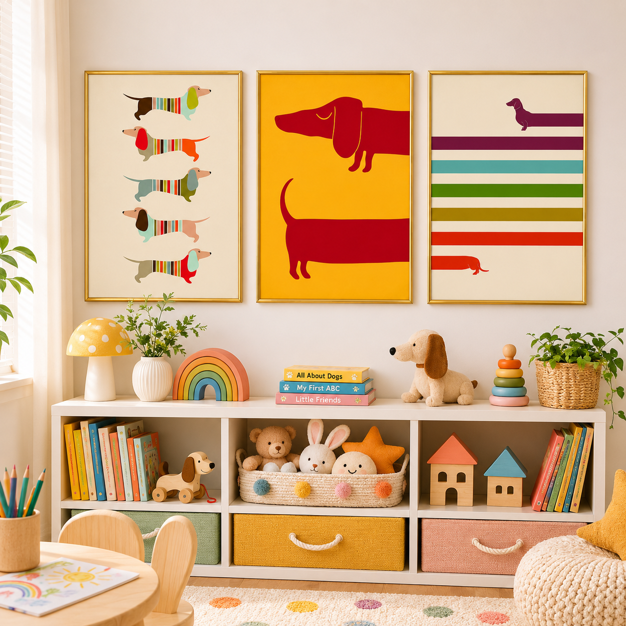 Colorful Dachshund Lines Poster – Modern Dog Wall Art