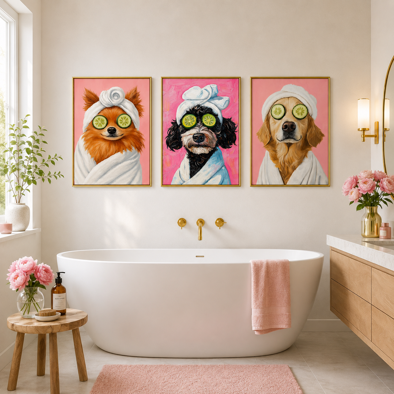 Golden Retriever Spa Poster – Cute Dog Bathroom Wall Art