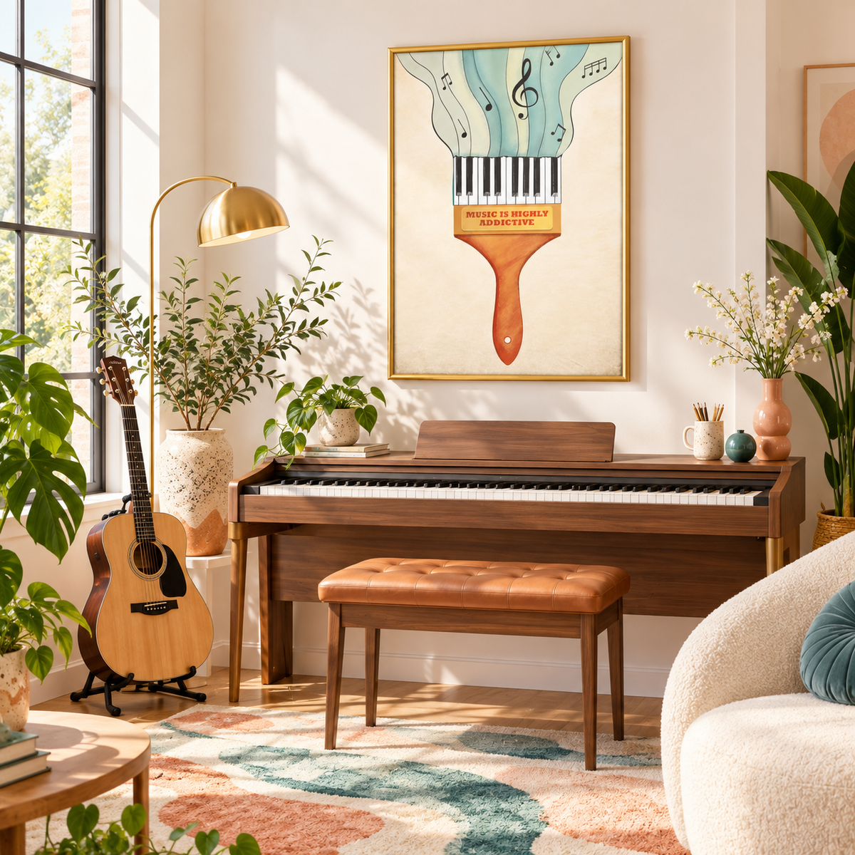 Music Is Highly Addictive Retro Piano Art Poster