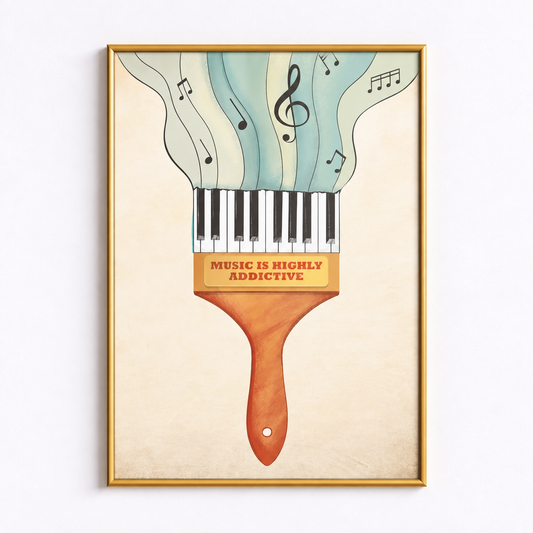 Music Is Highly Addictive Retro Piano Art Poster