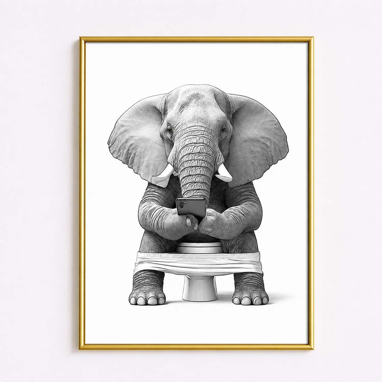 Funny Elephant Bathroom Poster – Relatable Phone Humor Wall Art