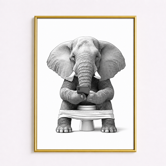 Funny Elephant Bathroom Poster – Relatable Phone Humor Wall Art
