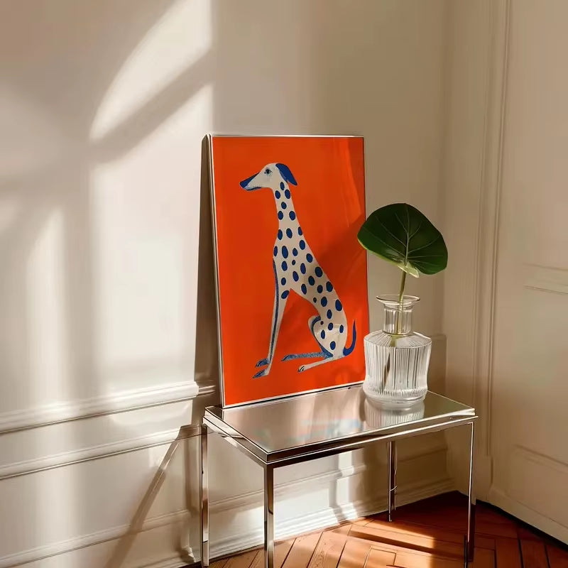Abstract Dalmatian Dopamine Art Orange Blue Canvas Poster Picture Wall Decor Modern Living Room Kitchen Bathroom Home Decor Gift