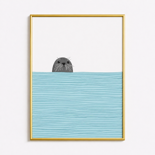 Little Seal Peek – Cute Minimal Animal Wall Art Poster