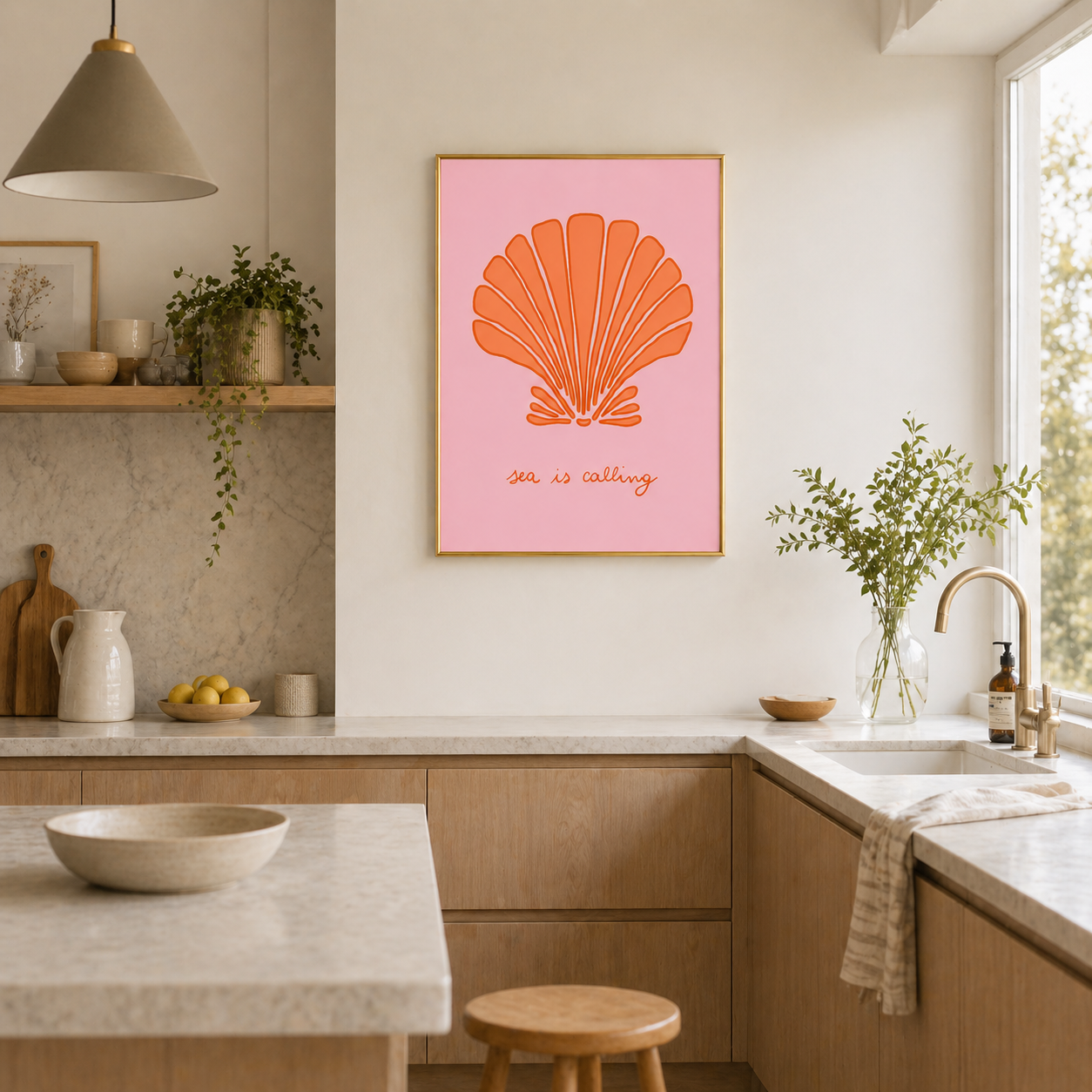 Sea Is Calling – Minimal Coastal Shell Wall Art