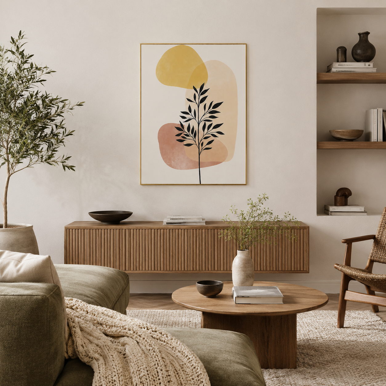 Abstract Botanical Silhouette Poster – Scandinavian Boho Wall Art
