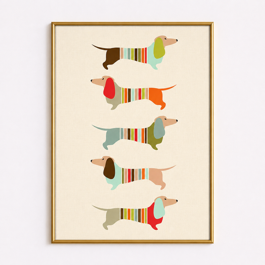 Colorful Dachshund Family Poster – Playful Dog Wall Art
