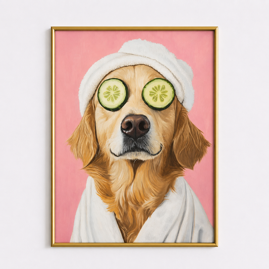 Golden Retriever Spa Poster – Cute Dog Bathroom Wall Art