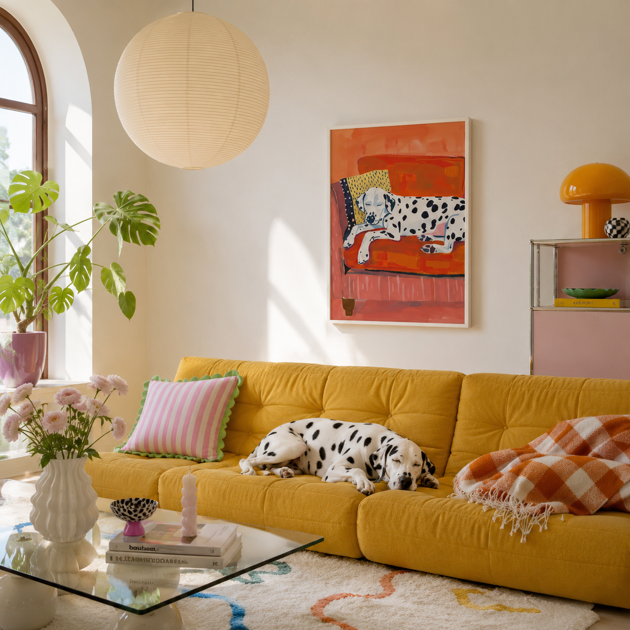 Coral Couch Dreams – Sleeping Dalmatian Poster