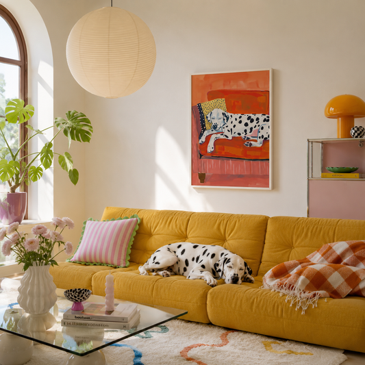 Coral Couch Dreams – Sleeping Dalmatian Poster