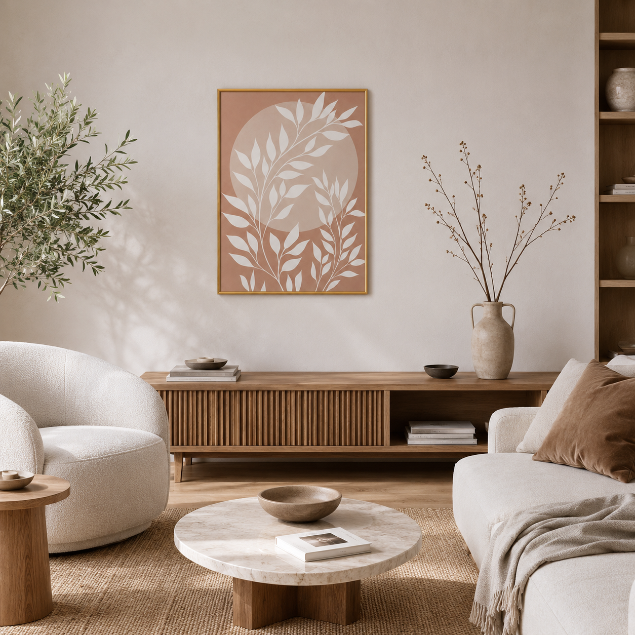 Blush Botanical Moon Poster – Scandinavian Boho Wall Art