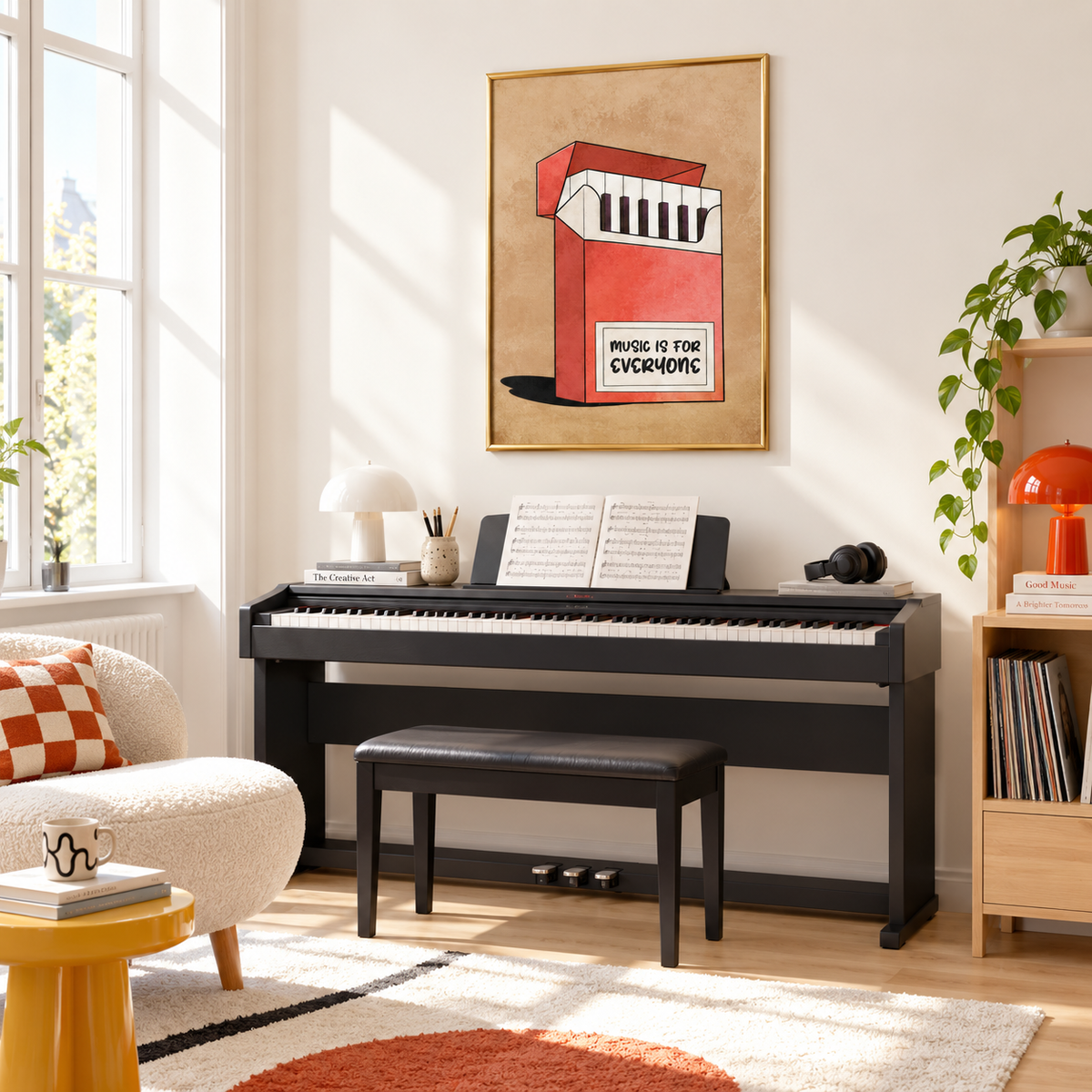 Music Is for Everyone Retro Piano Art Poster