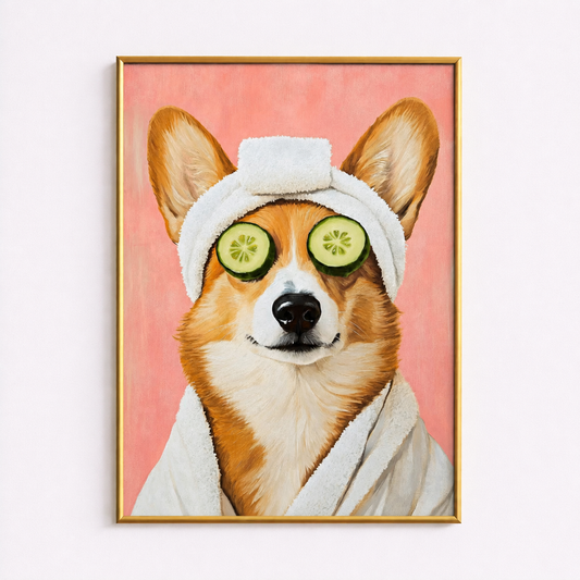 Corgi Spa Day Poster – Cute Dog Bathroom Wall Art
