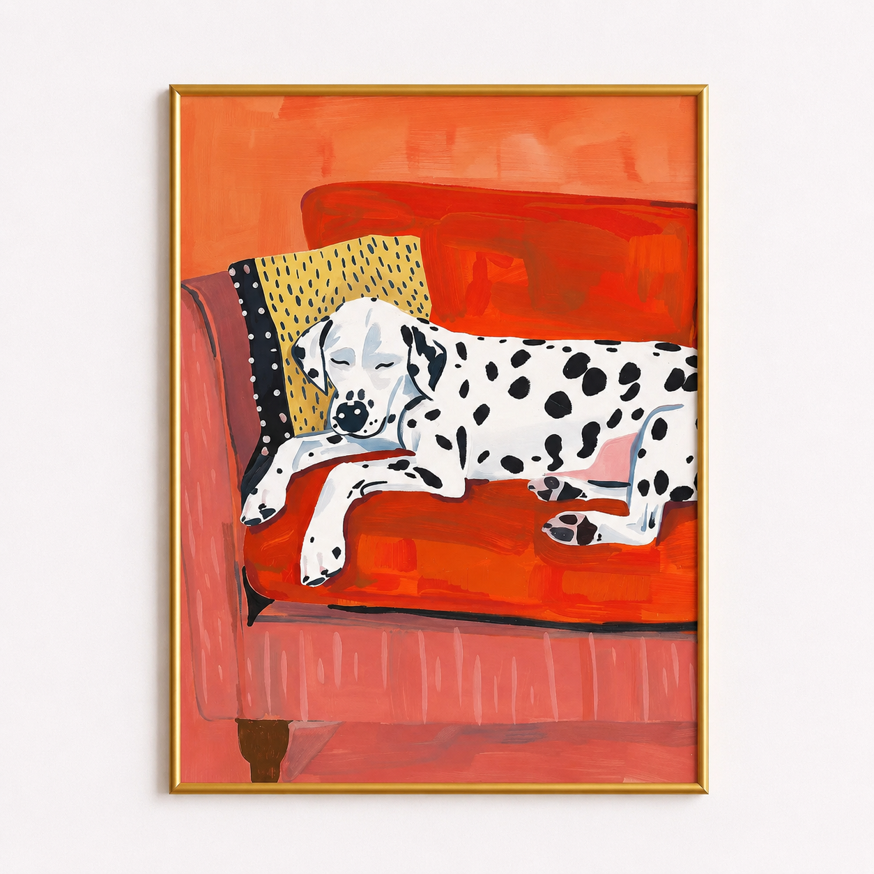 Coral Couch Dreams – Sleeping Dalmatian Poster