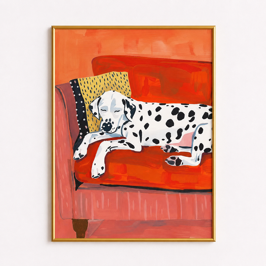 Coral Couch Dreams – Sleeping Dalmatian Poster