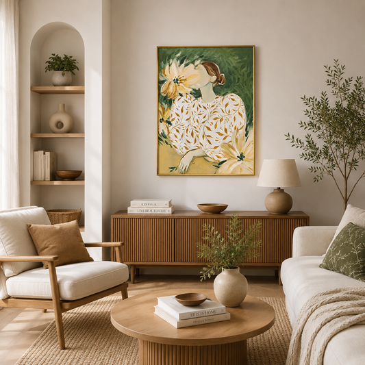 Blooming Silence Poster – Elegant Floral Woman Wall Art