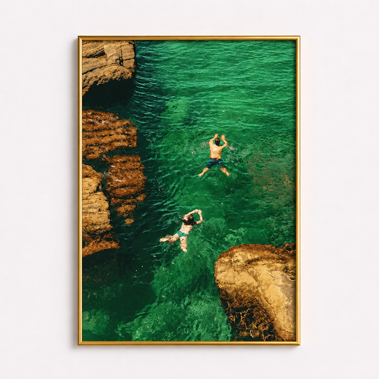 Emerald Cove Swim Poster – Mediterranean Coastal Wall Art