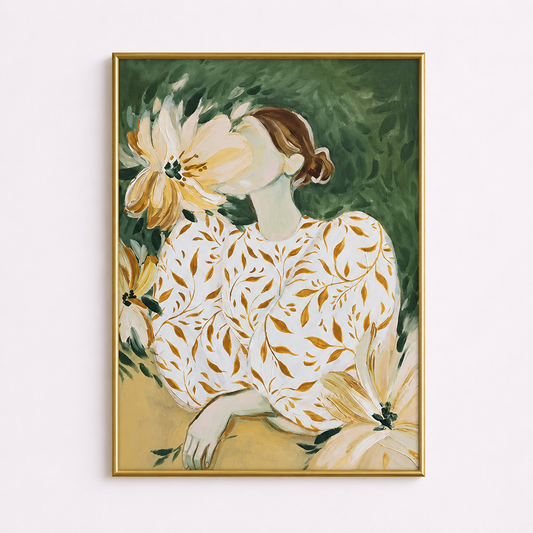 Blooming Silence Poster – Elegant Floral Woman Wall Art