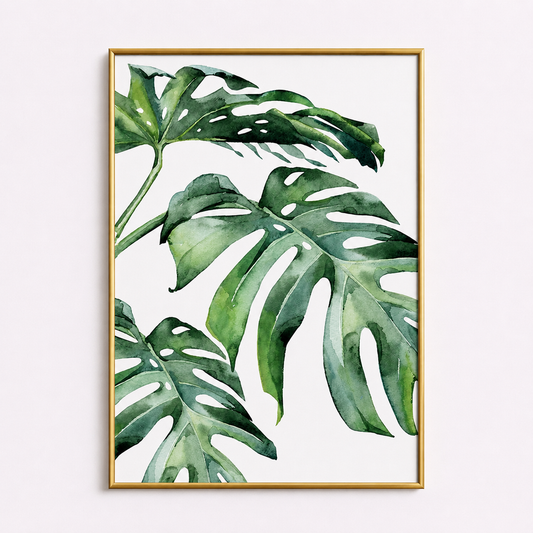 Watercolor Monstera Leaves Poster – Tropical Botanical Wall Art