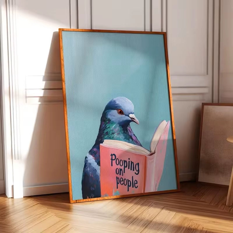 Abstract Pigeon Reading Birds Animal Wall Art Canvas Poster Toilet, Apartment, Living Room, Bedroom, Modern Home Decoration