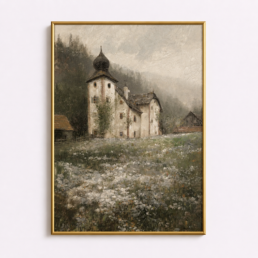 Wildflower Abbey Poster – European Countryside Landscape Wall Art