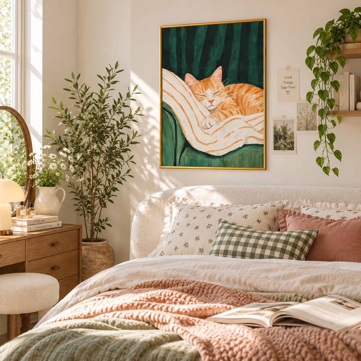 Cozy Ginger Sleeping Cat Art Poster