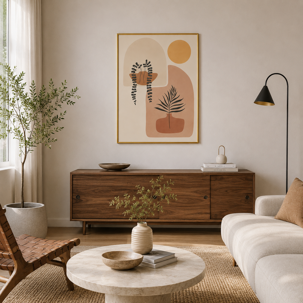 Abstract Botanical Arch Poster – Scandinavian Boho Wall Art