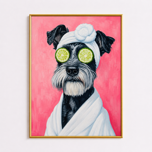 Schnauzer Spa Day Poster – Cute Dog Bathroom Wall Art