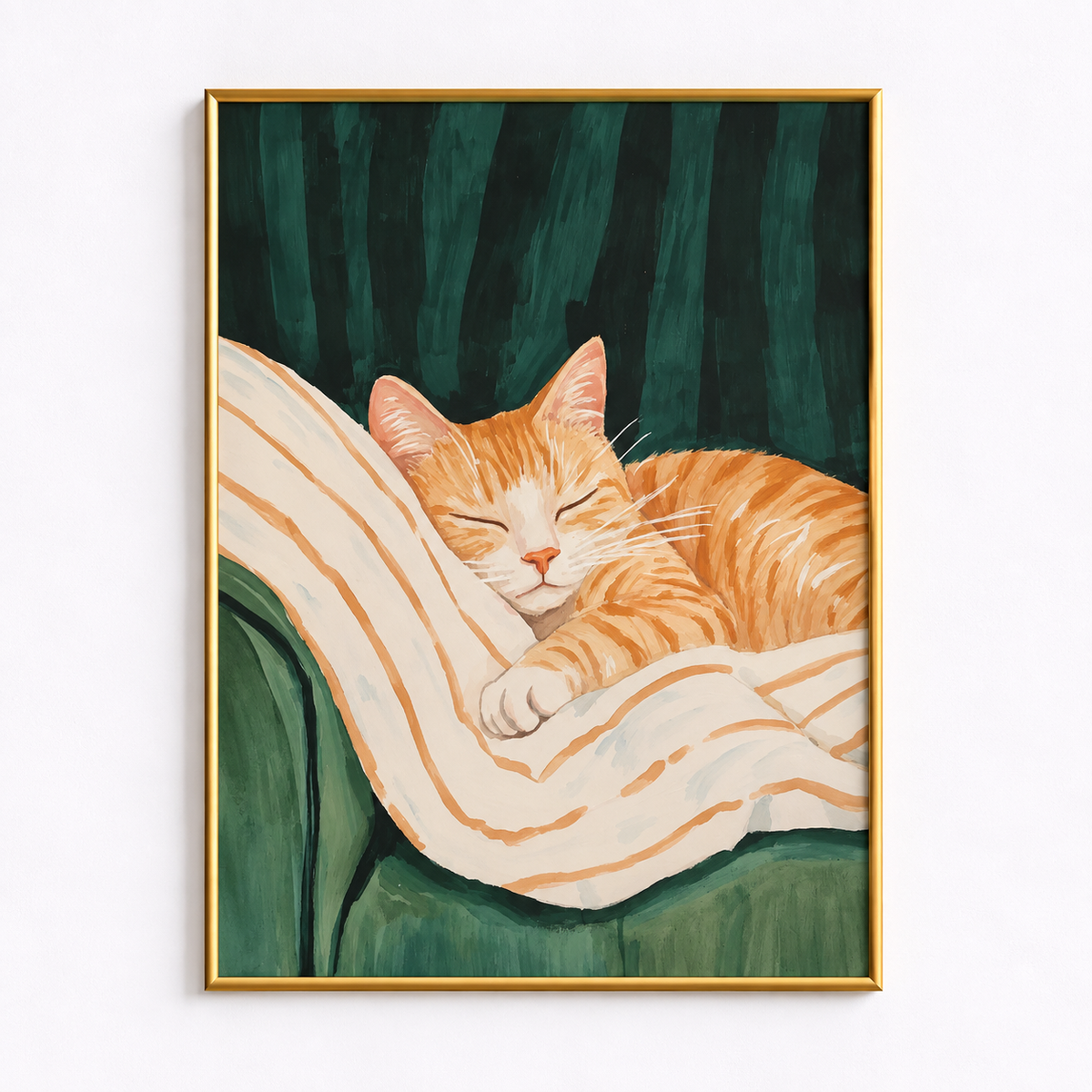 Cozy Ginger Sleeping Cat Art Poster