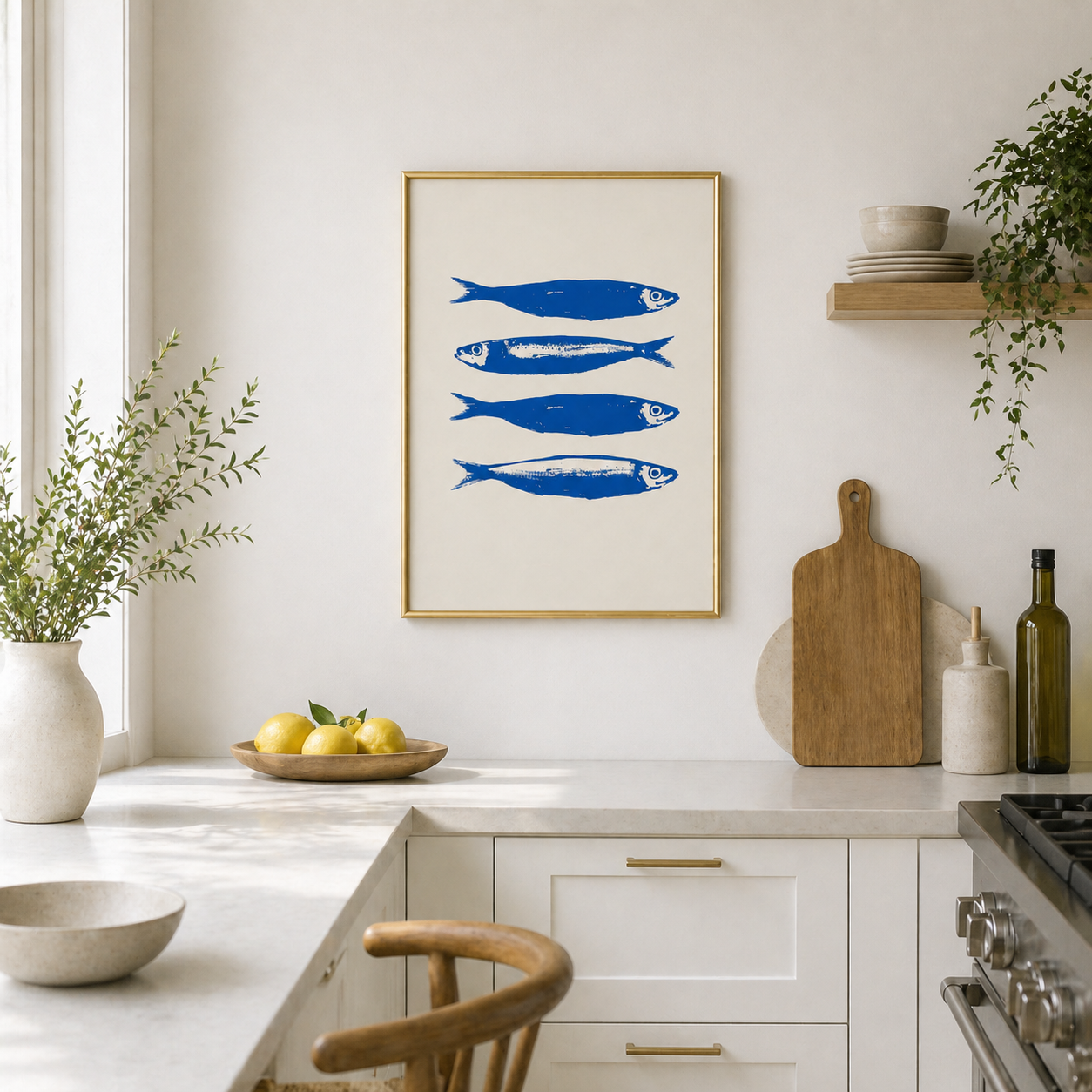 Minimal Sardines – Blue Coastal Wall Art