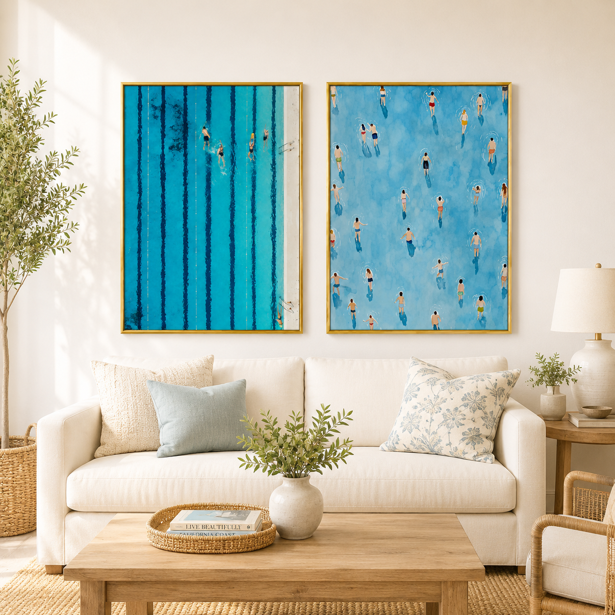 Floating Together Poster – Minimalist Pool Wall Art