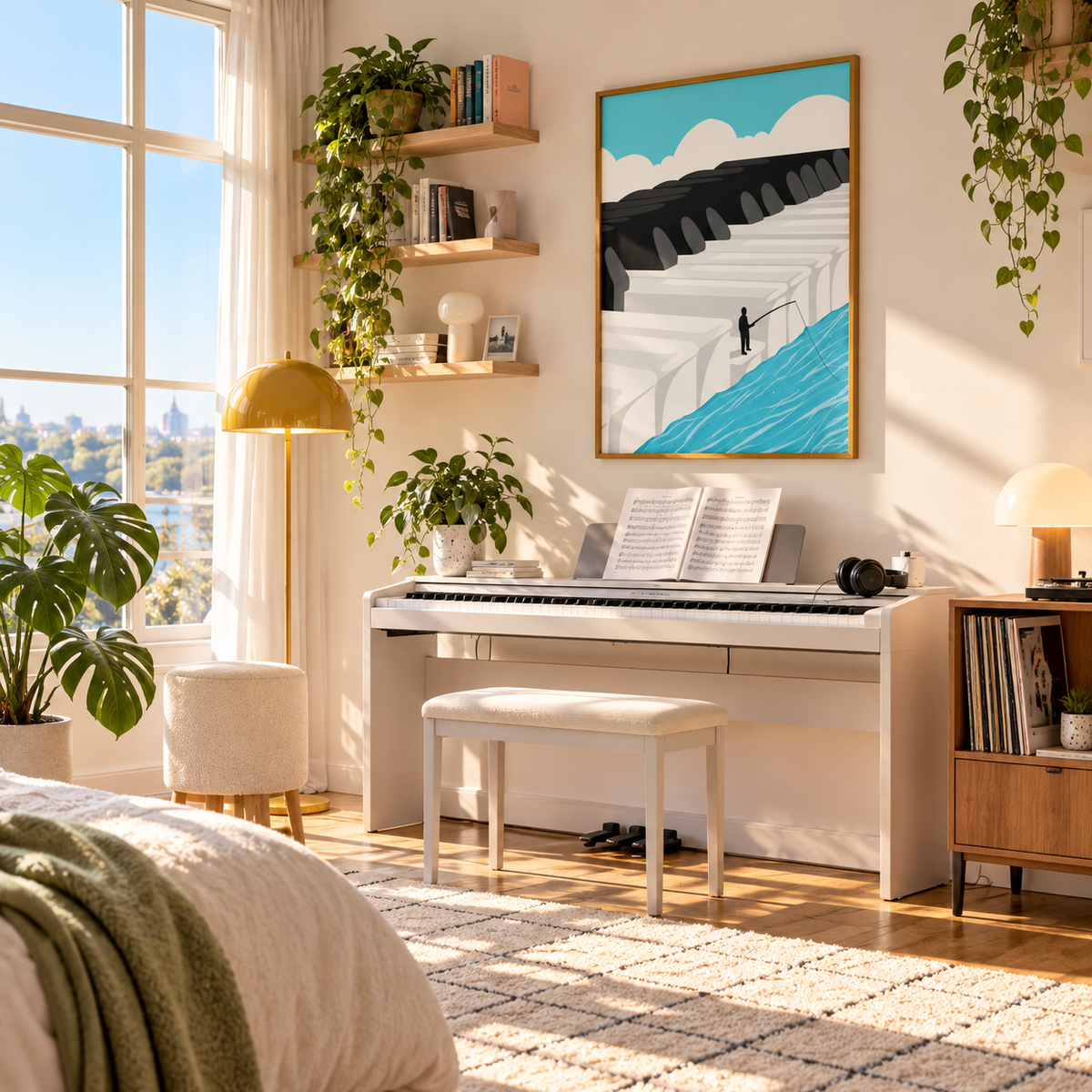 Fishing for a Melody Surreal Piano Art Poster