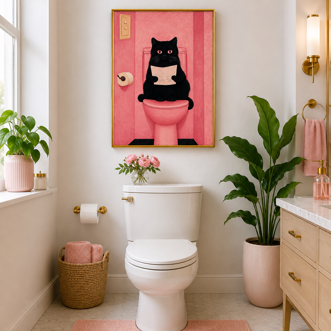 Black Cat Bathroom Poster – Funny Cat Toilet Wall Art