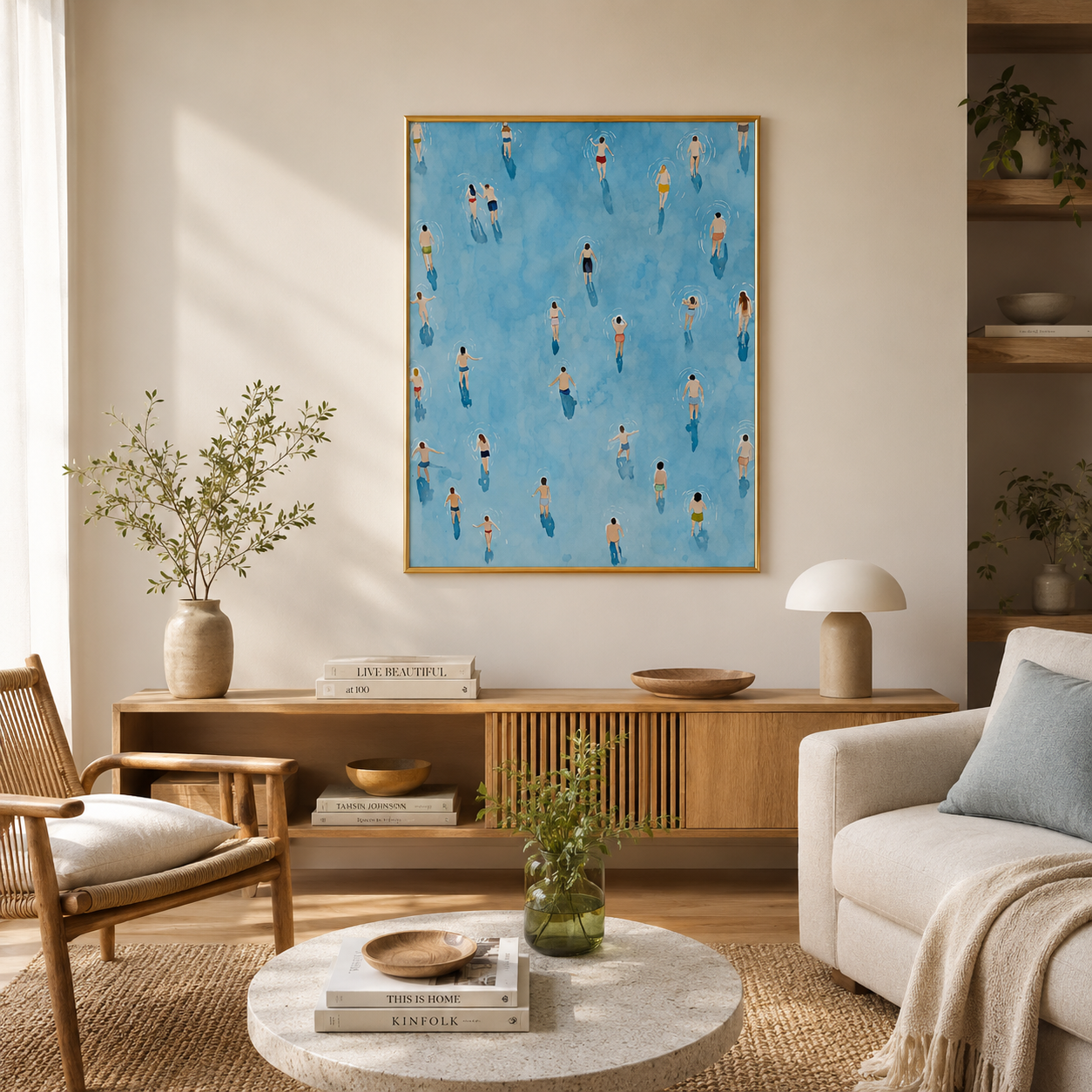 Floating Together Poster – Minimalist Pool Wall Art