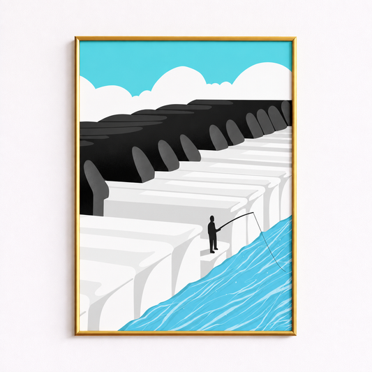 Fishing for a Melody Surreal Piano Art Poster