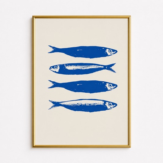 Minimal Sardines – Blue Coastal Wall Art