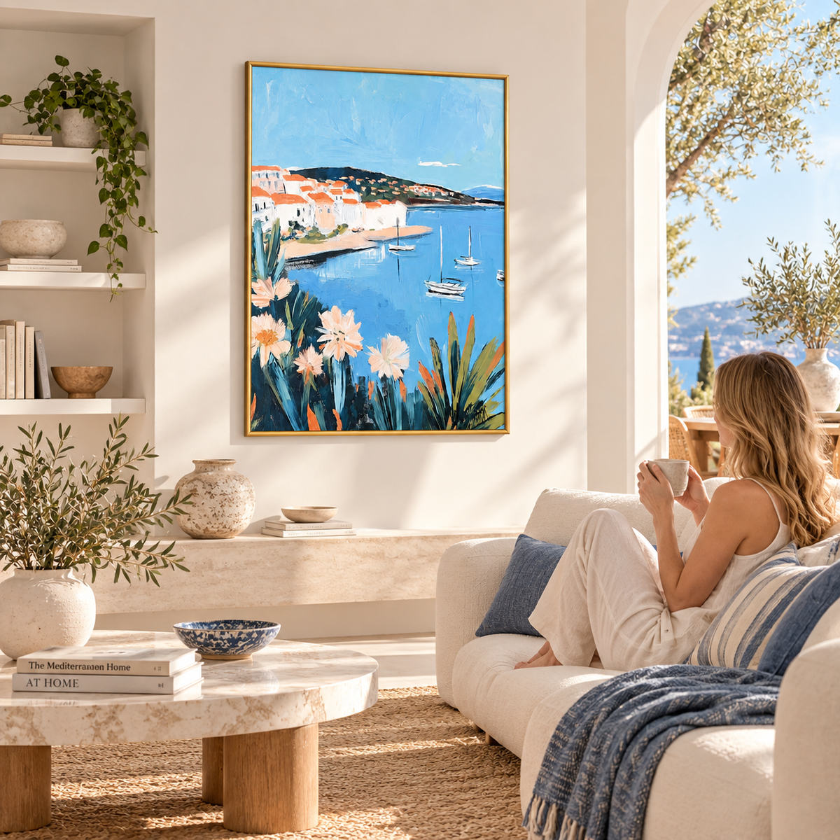 Harbour in Bloom Mediterranean Coastal Poster