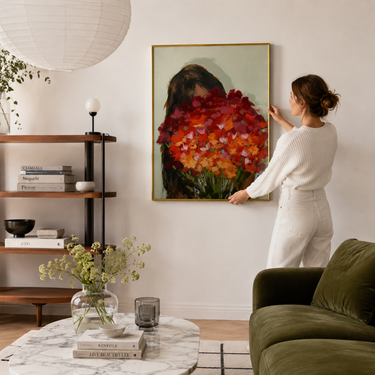 Hidden Behind Blossoms Poster – Floral Portrait Wall Art