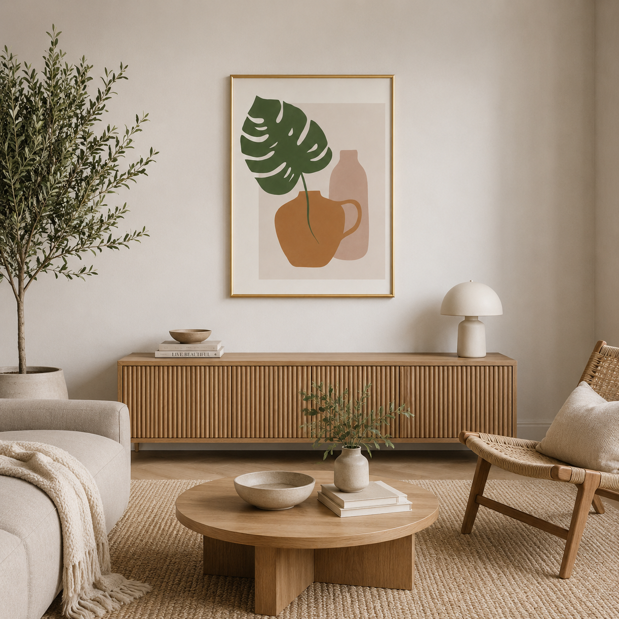 Minimal Monstera Vase Poster – Scandinavian Boho Wall Art