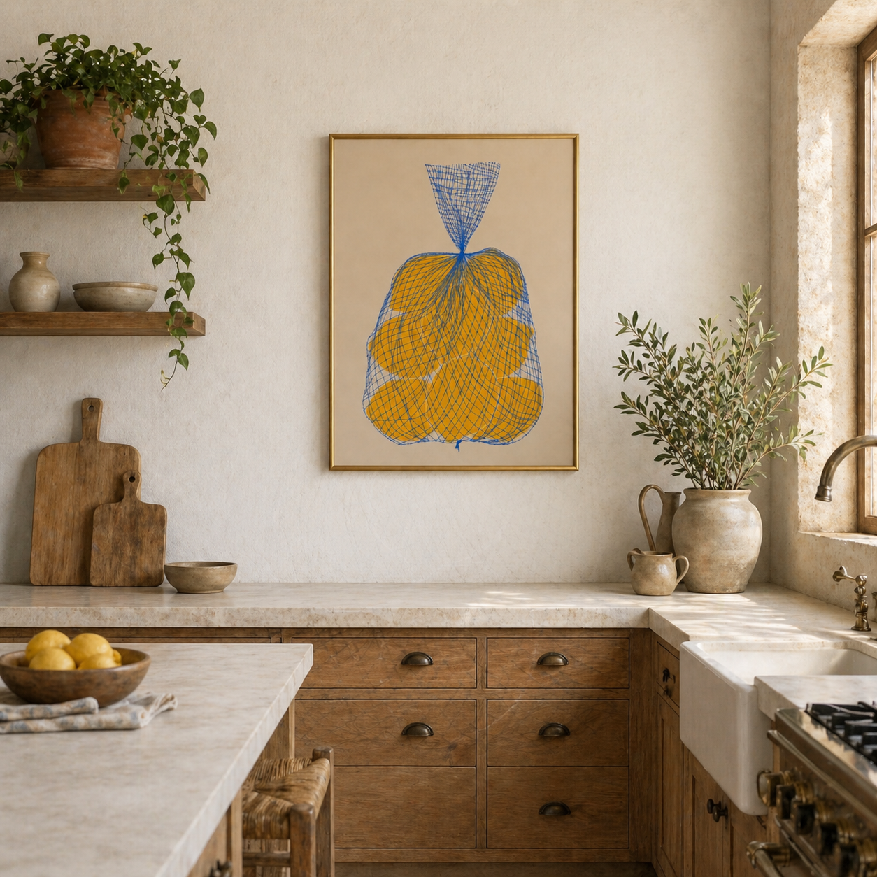Oranges in Net – Minimal Kitchen Wall Art