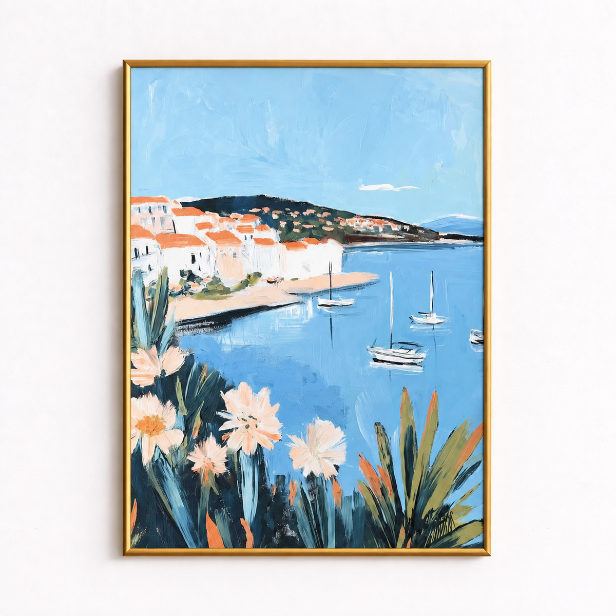 Harbour in Bloom Mediterranean Coastal Poster