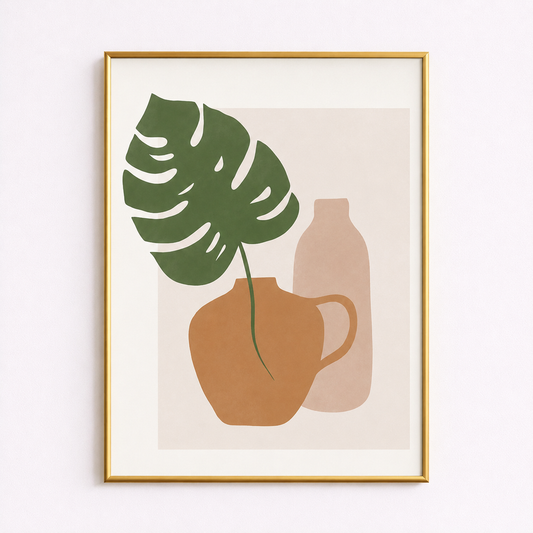 Minimal Monstera Vase Poster – Scandinavian Boho Wall Art