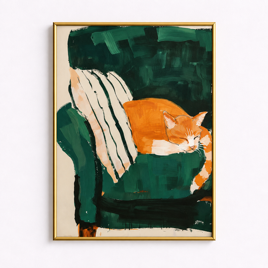 Orange Cat Dreams Cozy Cat Art Poster