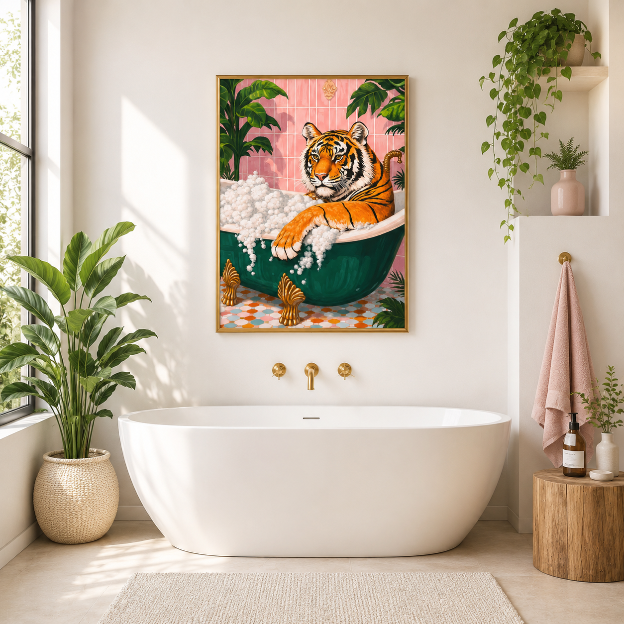 Tiger Bubble Bath Poster – Funny Bathroom Animal Wall Art