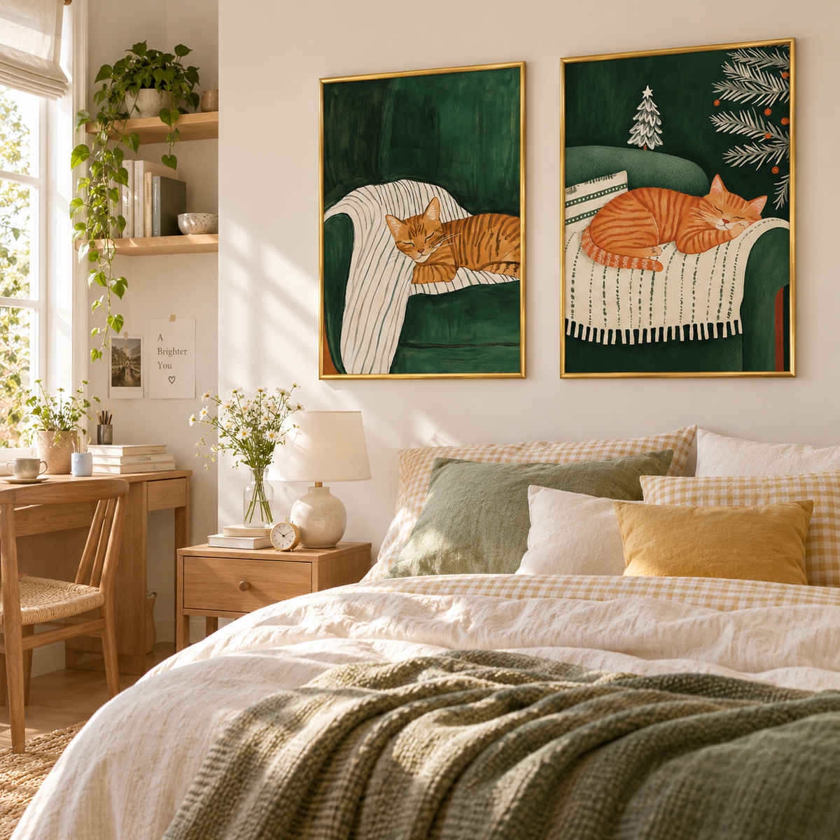 Cozy Catnap Ginger Cat on Green Armchair Poster