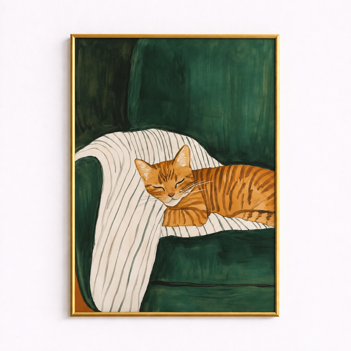 Cozy Catnap Ginger Cat on Green Armchair Poster