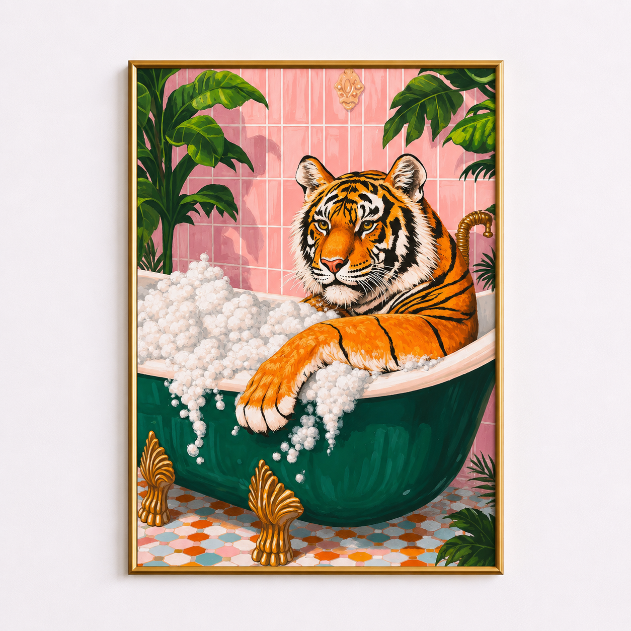 Tiger Bubble Bath Poster – Funny Bathroom Animal Wall Art