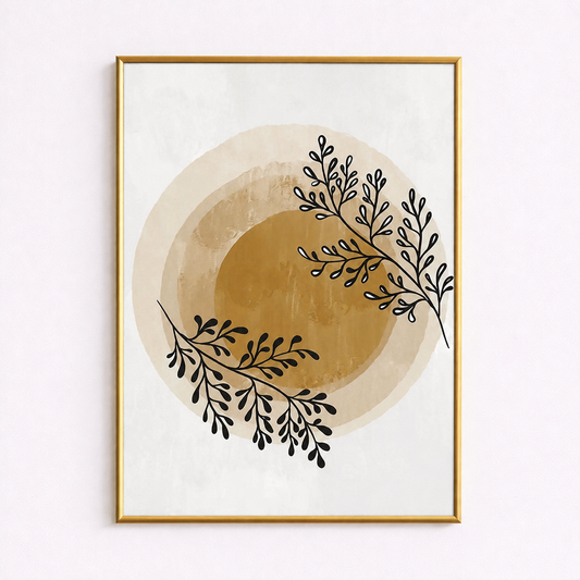 Golden Sun Botanical Poster – Scandinavian Boho Wall Art