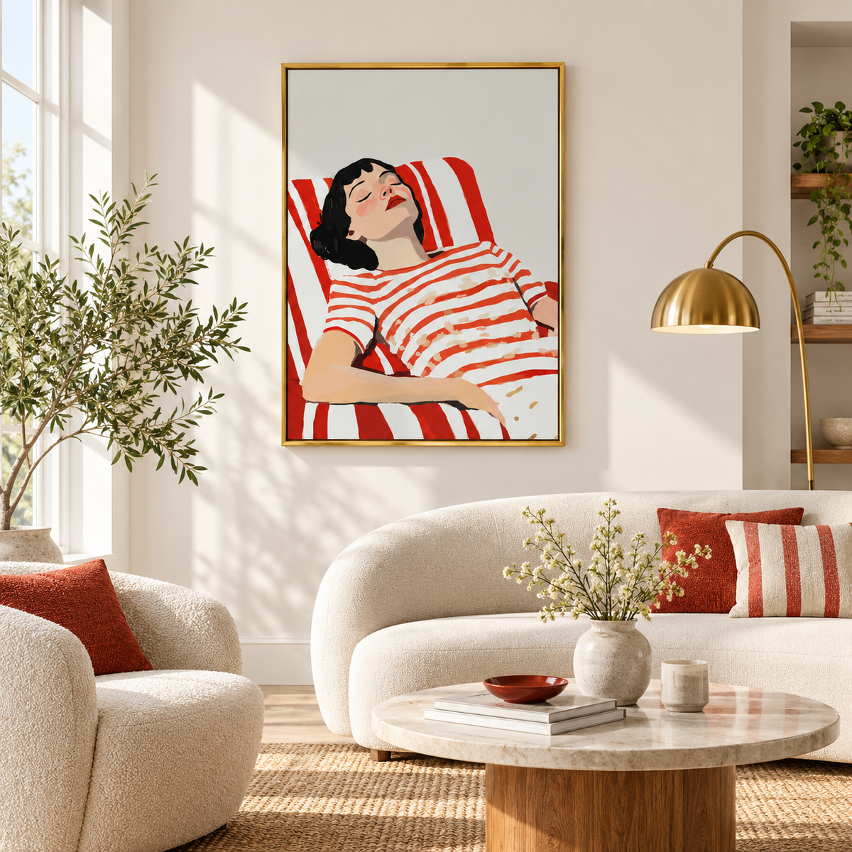 Sunday Siesta Red Striped Woman Art Poster
