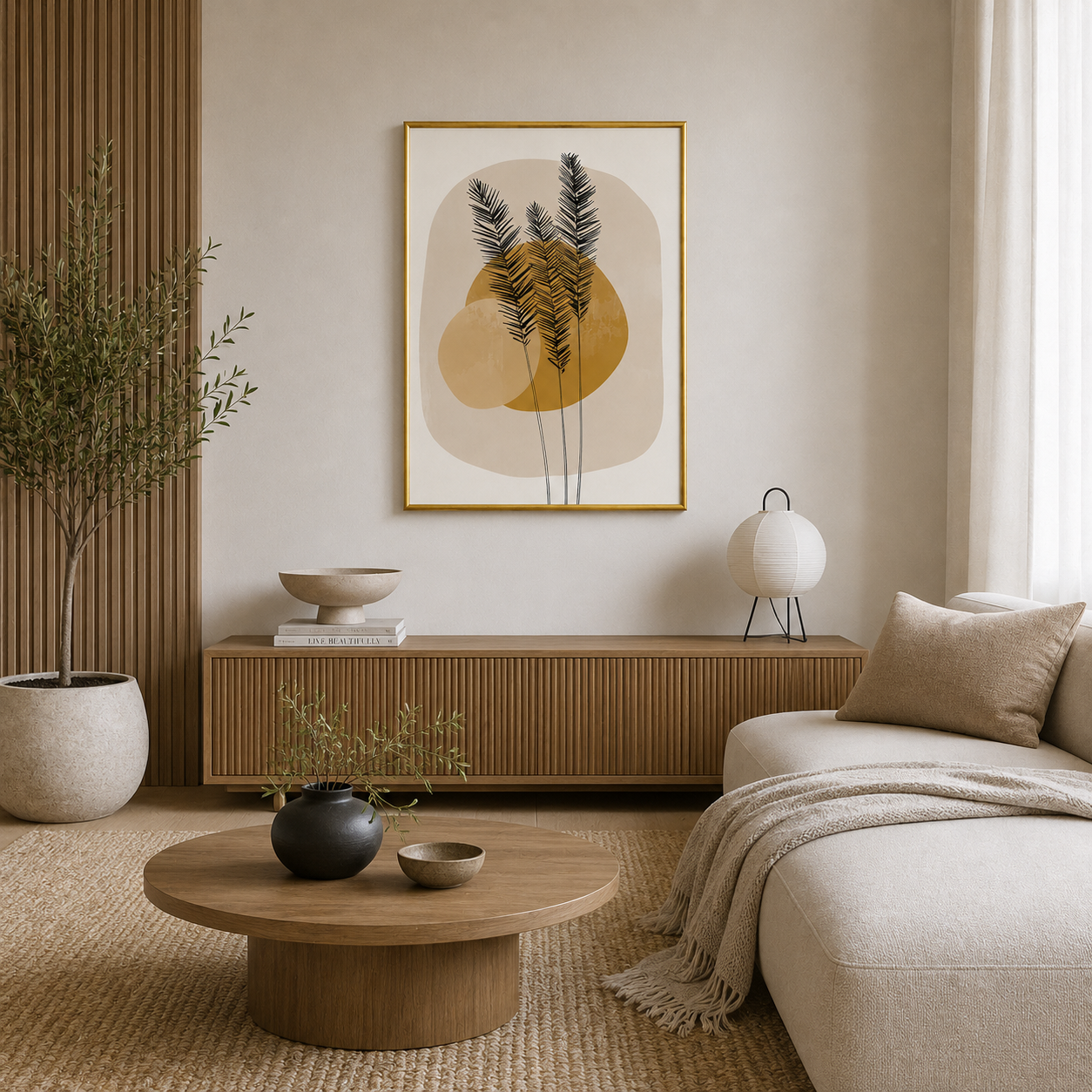 Golden Palm Silhouette Poster – Scandinavian Boho Wall Art